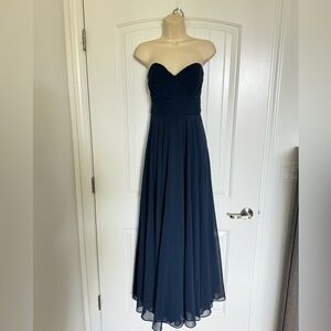 Jenny Yoo navy strapless romantic floor length navy polyester dress size 10